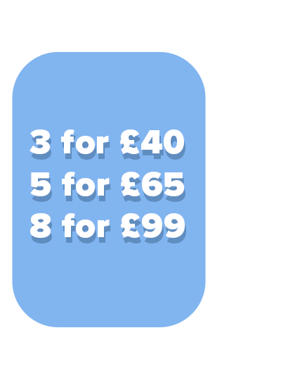 3 for &pound;40, 5 for &pound;65, 8 for &pound;99