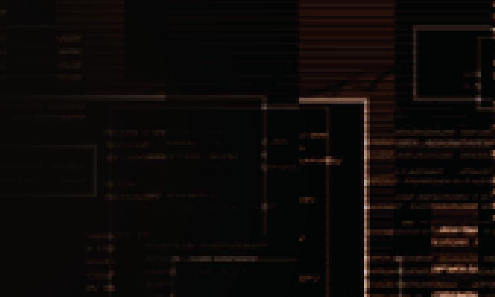 Dark tech background with amber interface lines and digital HUD graphics.