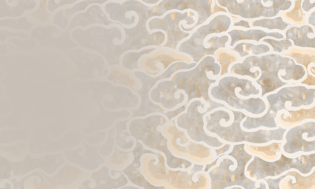 stylised clouds with white outline against gold/silver background