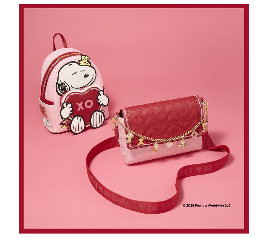 pink box with peanuts Loungefly accessories