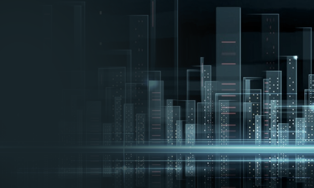 futuristic city skyline with blue overtone