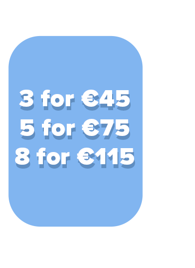 3 for &pound;40, 5 for &pound;65, 8 for &pound;99
