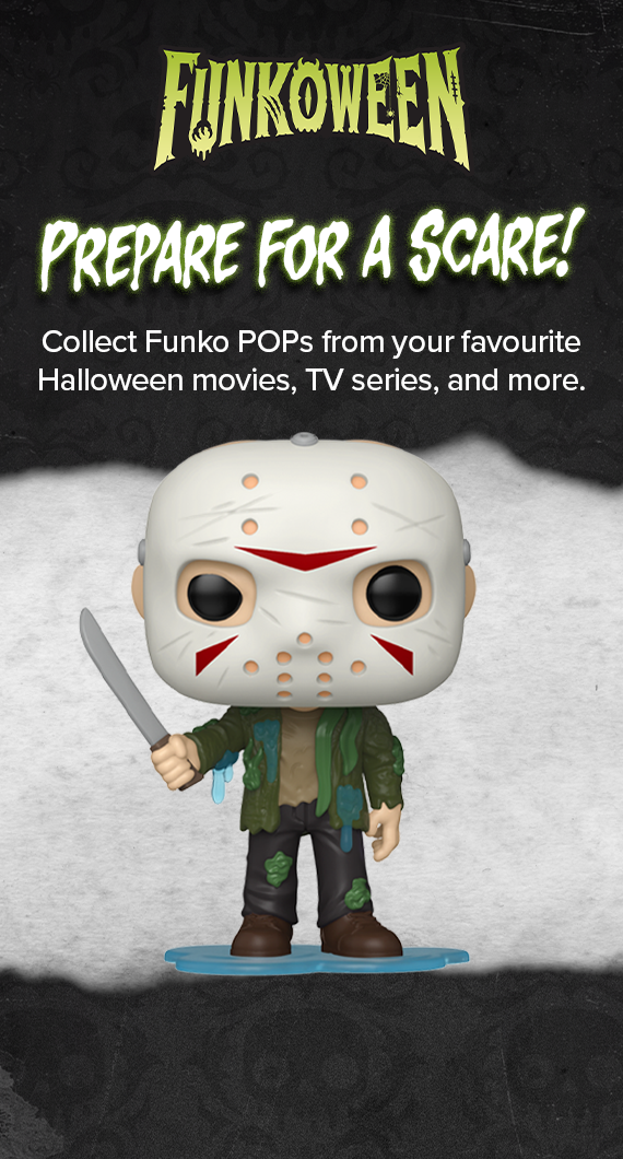 Funkoween logo with Jason from Friday the 13th Funko Pop