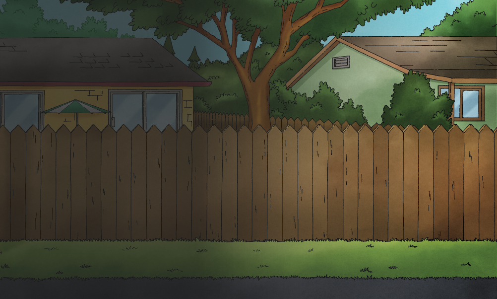 Classic American backyard fence and houses 