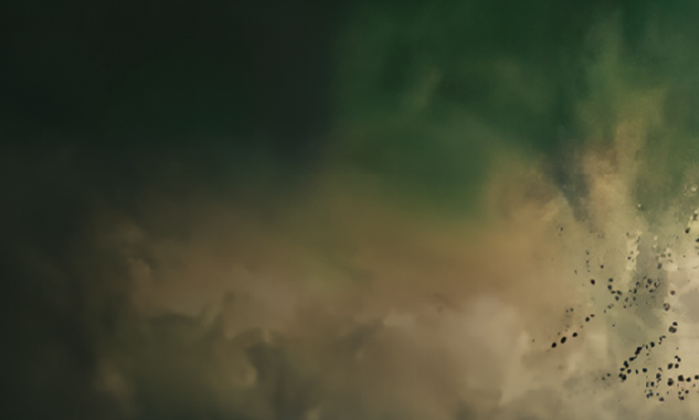 Dark green and earthy textured background with smoky dust and debris