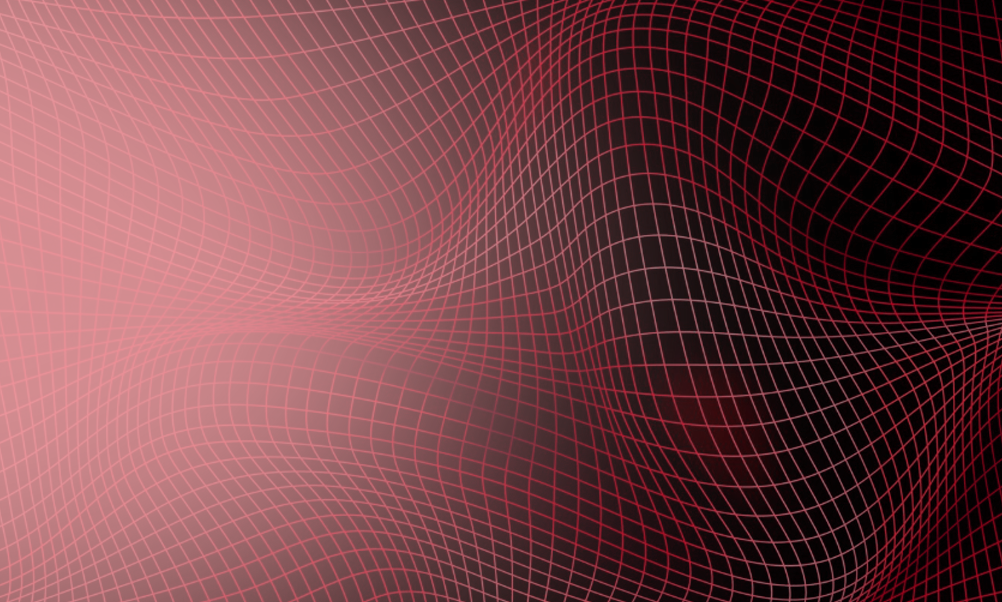 Red abstract wireframe grid background with black gradient.