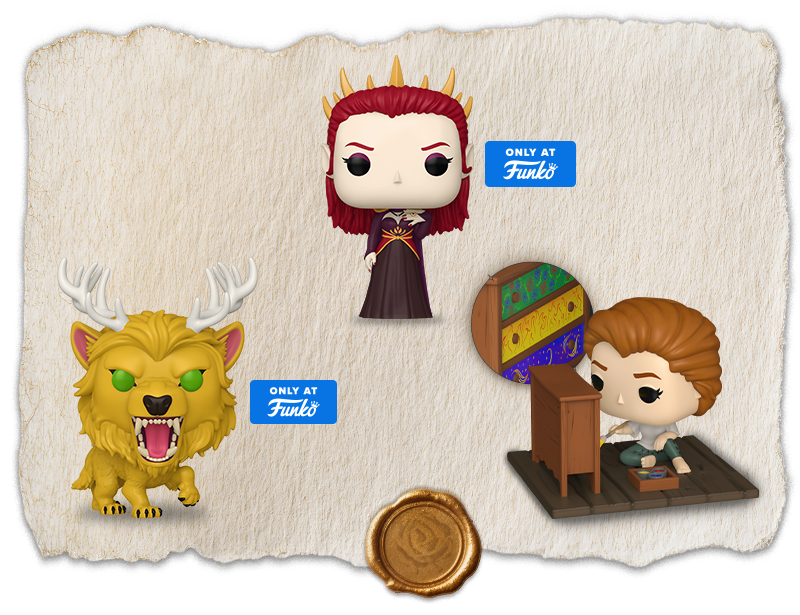 A court of thorns and roses Funko Pop Collectibles against a scroll like paper 