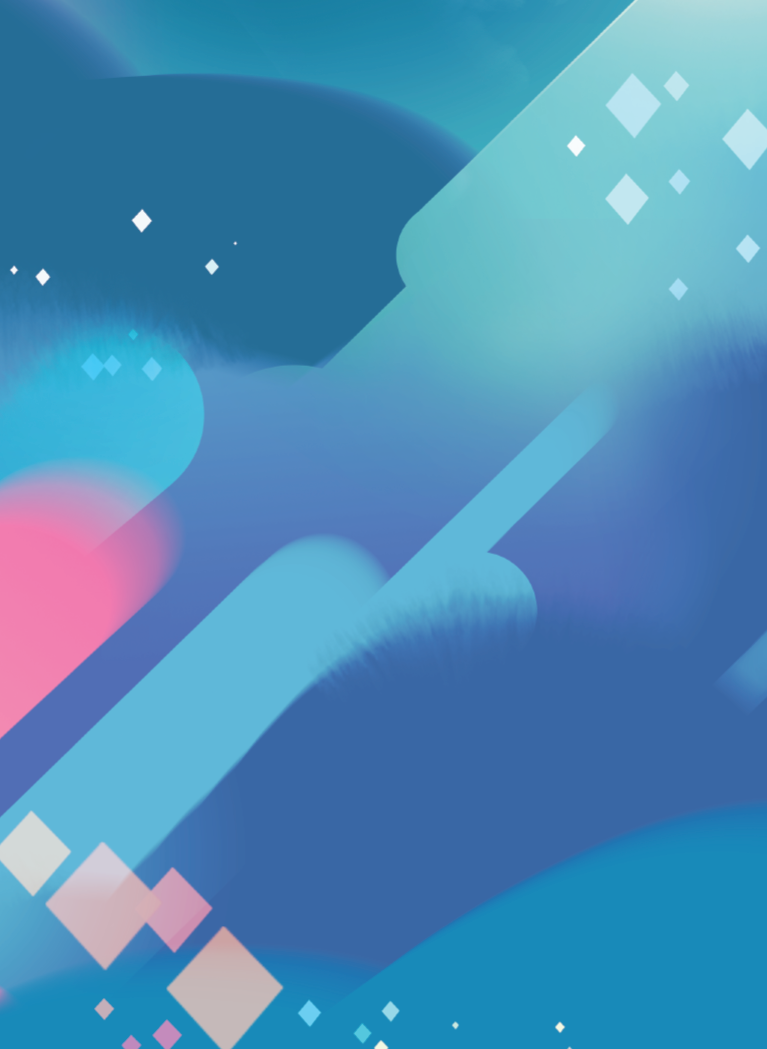 Abstract blue gradient background with soft turquoise geometric shapes, blurred light effects, and pink accent glow in a modern, dreamy digital art style.