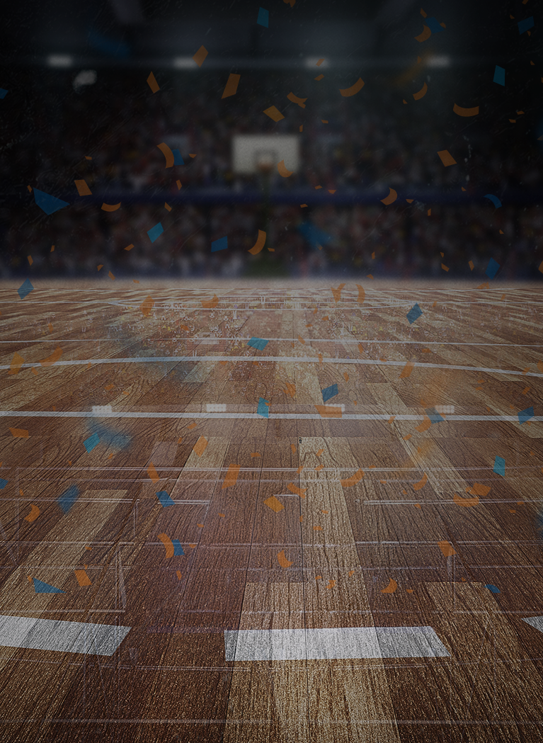 basketball court with ticker tape 