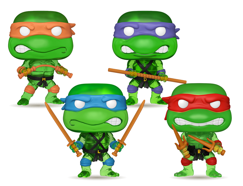 collection of translucent Pop! Turtles figures
