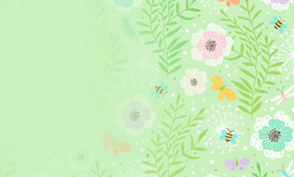 green spring background with flowers and leaves