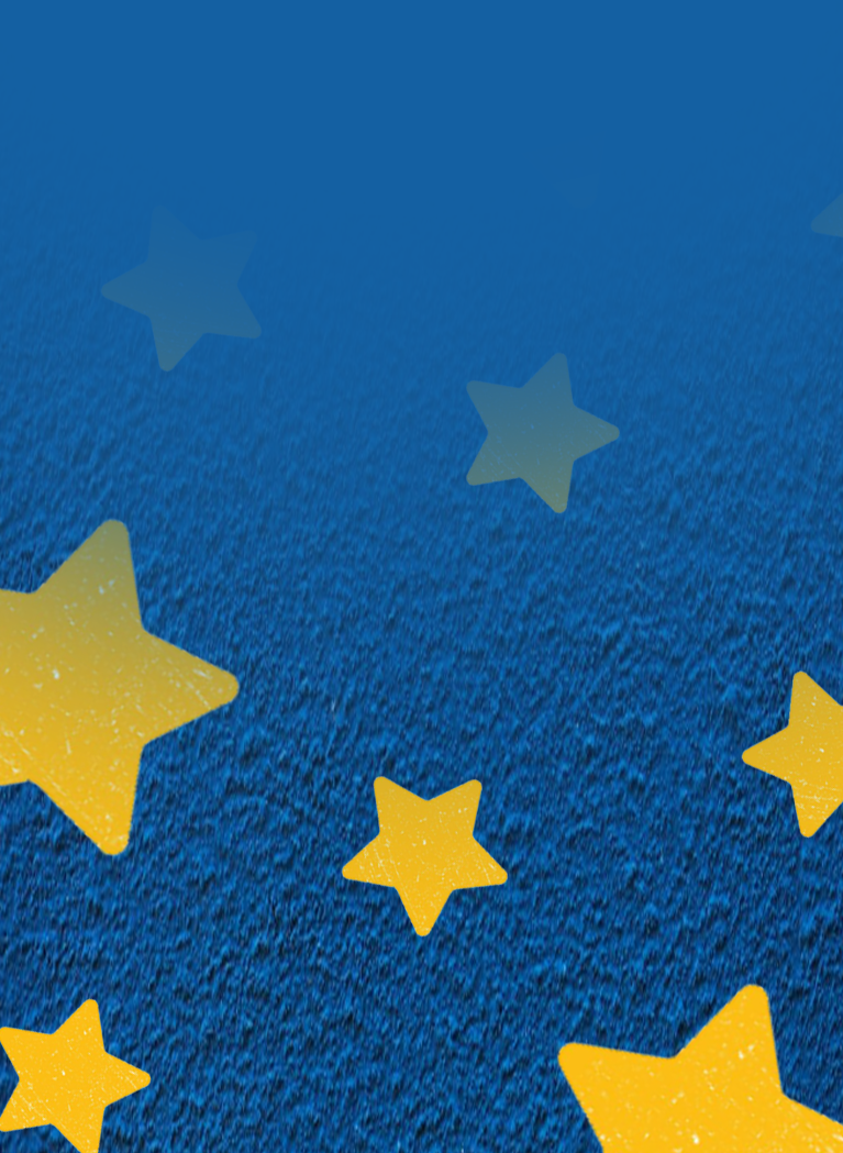 Blue textured background with a pattern of 5 point yellow stars.