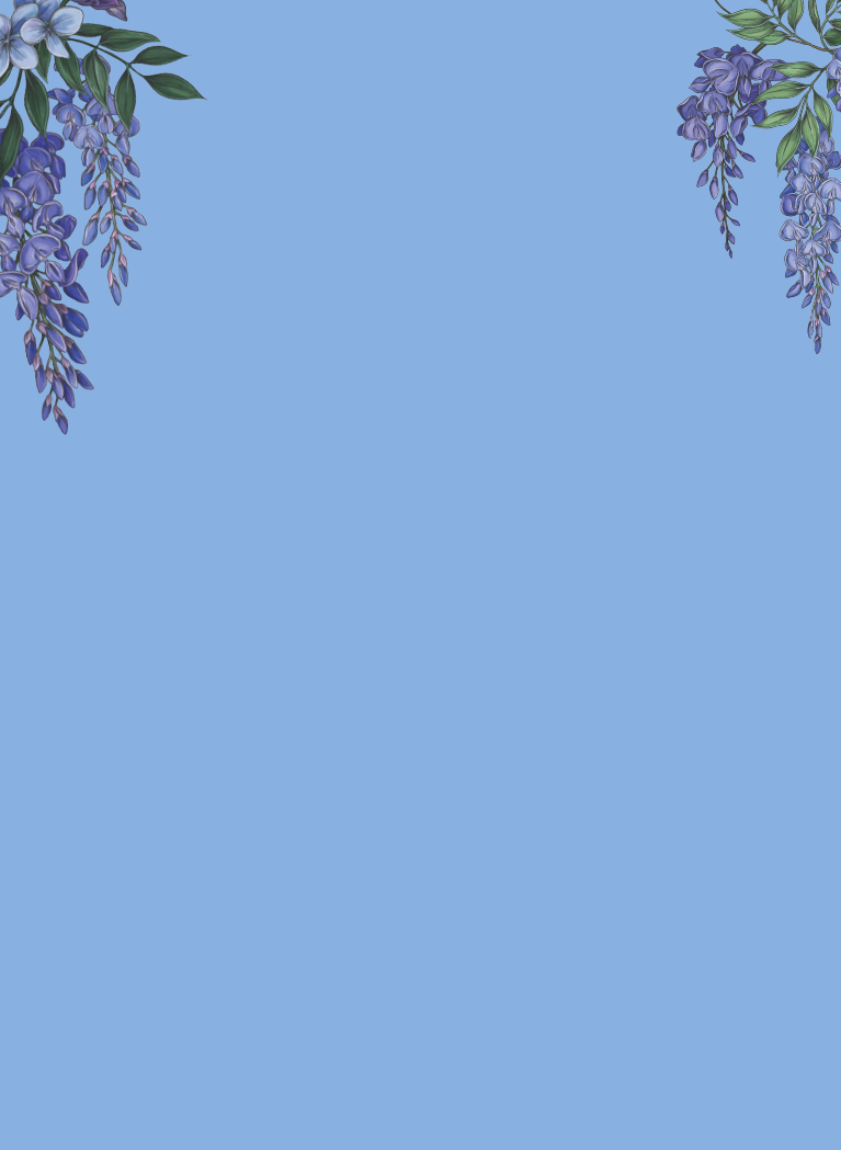 Light Blue background with florals on both sides