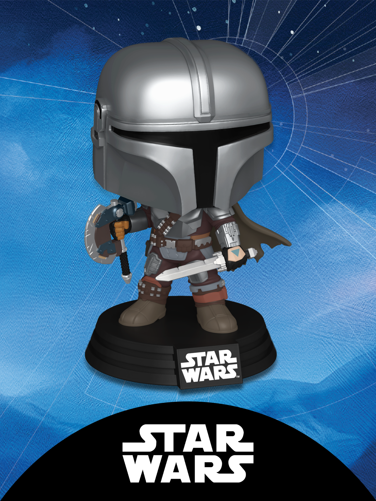Dark Blue sci-fi background with rolling hills and fog featuring Funko Pop! Star Wars vinyl collectibles