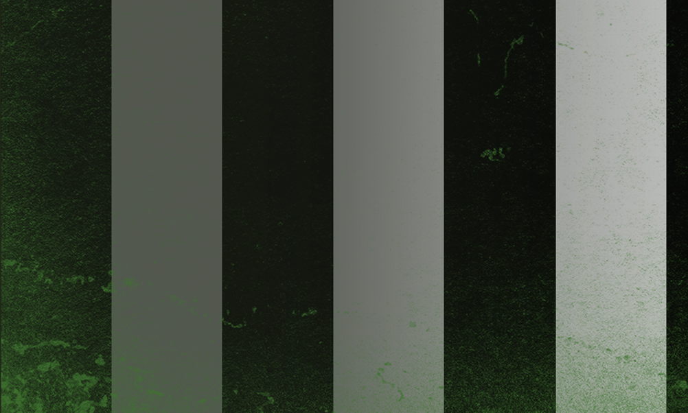 Black and White striped background with Black gradient overlay and grungy Green texture