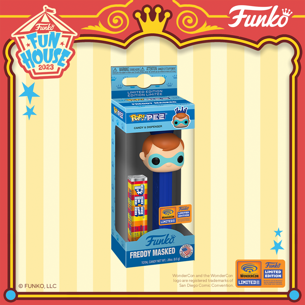 2023 WonderCon exclusive Pop! Pez Freddy Funko with Mask.