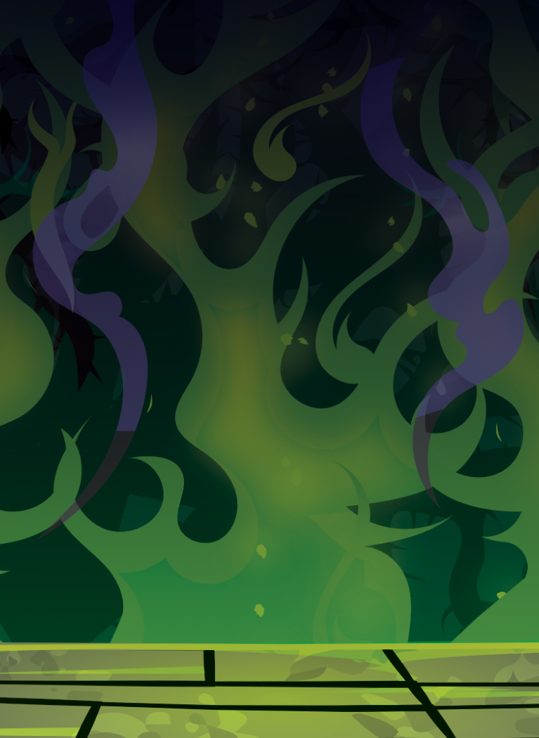 Cartoon Green fire background with castle walls