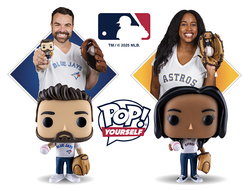 Funko POP! Yourself MLB logo featuring Blue Jays and Astro jerseys